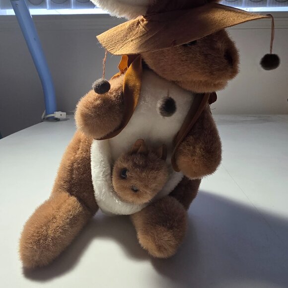Kangaroo with Joey in Pouch Stuffed Animal Plush w/ Vest/Hat - Picture 2 of 6